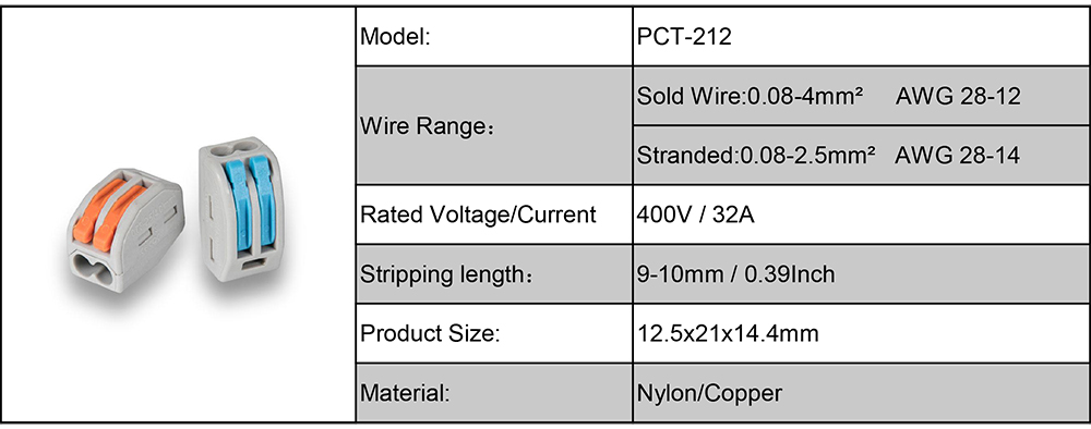 Param&egrave;tres terminaux de conducteurs de c&acirc;blage rapide universels Pct-212 PCT-212