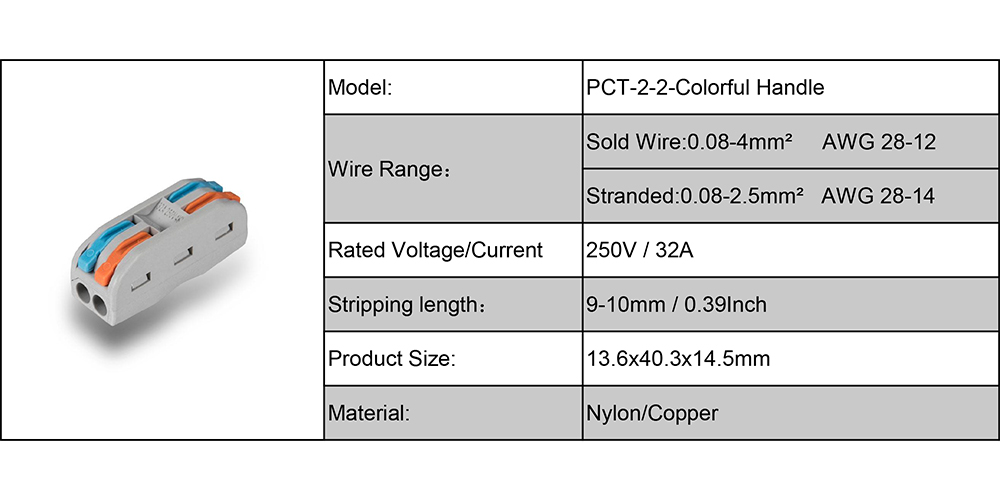 PCT-2-2 wire connector-colorful handle